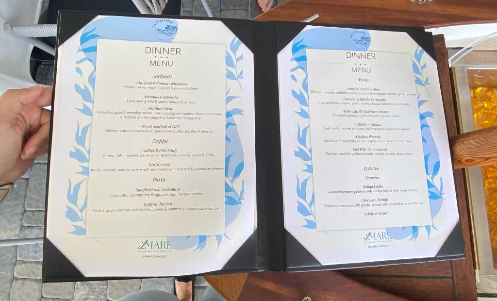 Dreams Curacao Il Mare Battellino Restaurant Menu